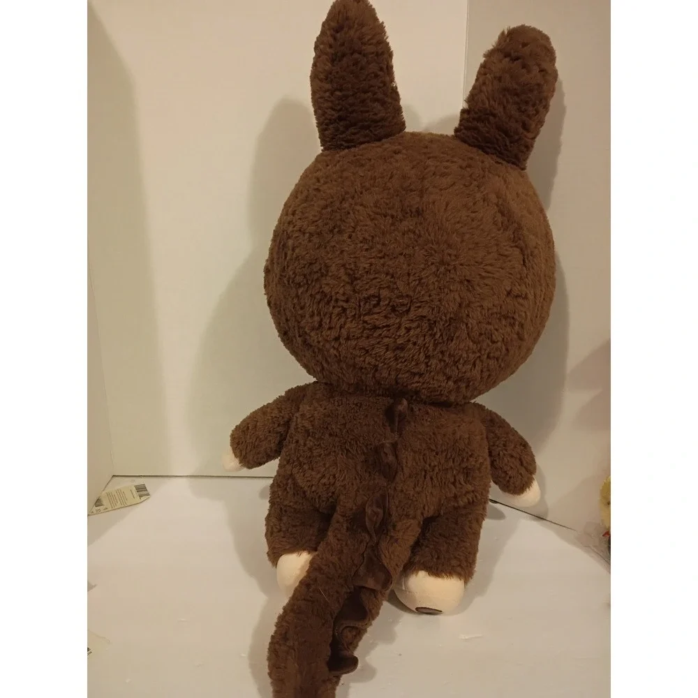 Large Labubu Plush Toy Brown Monster Rabbit Dinosaur Tail Collectible 28 Inch